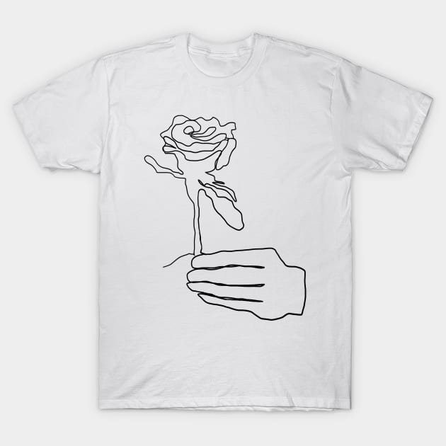 Holding Rose One Line Art T-Shirt by wildjellybeans